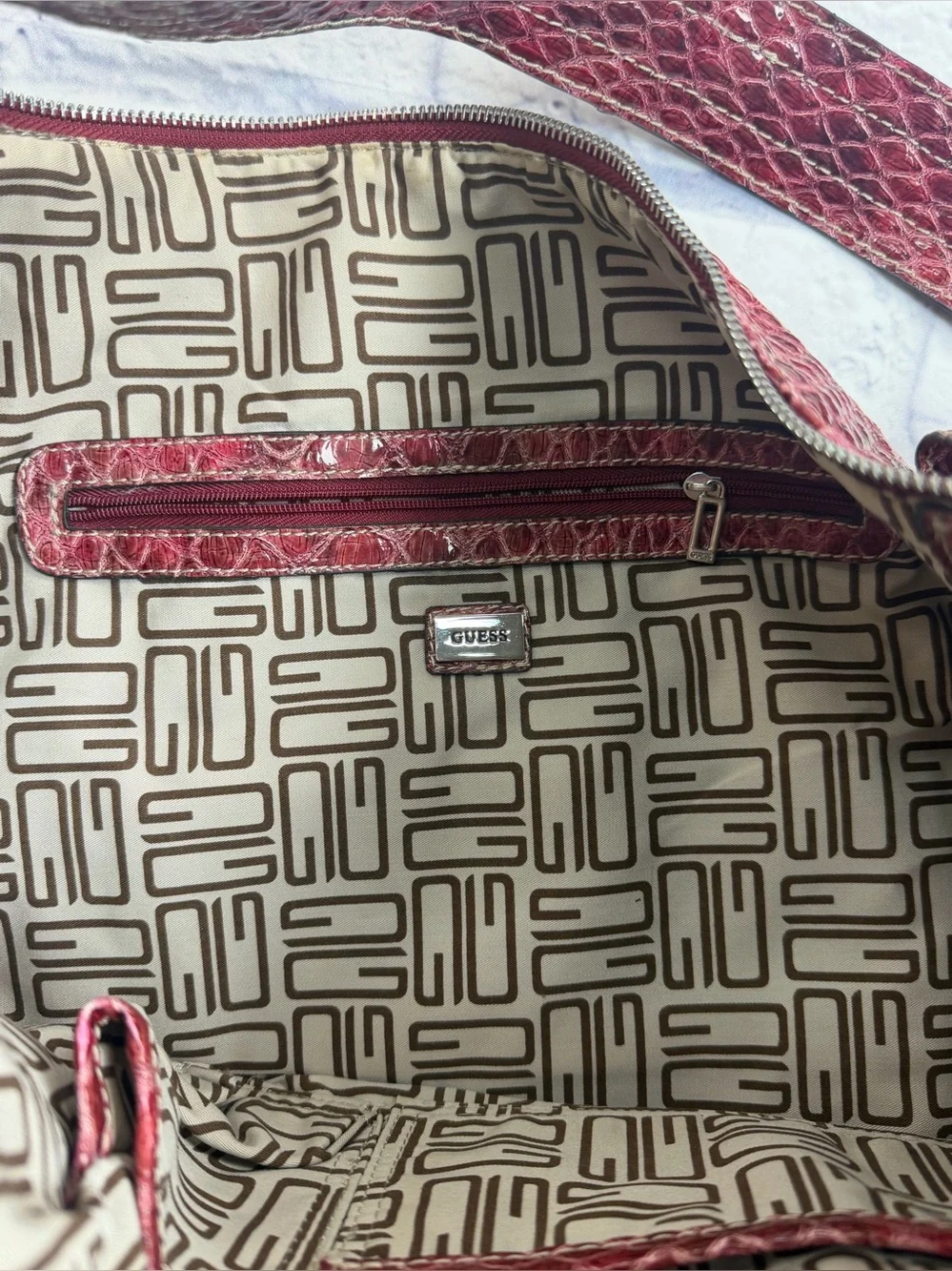 NWT GUESS Red Snake-Embossed Hobo Bag